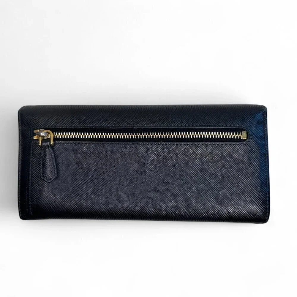 Prada Women's Long Saffiano Black Leather Bifold Ribbon Wallet - Picture 2 of 16
